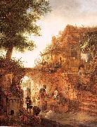 Ostade, Isaack Jansz. van A Woman Selling Fruit by a Cottage oil painting